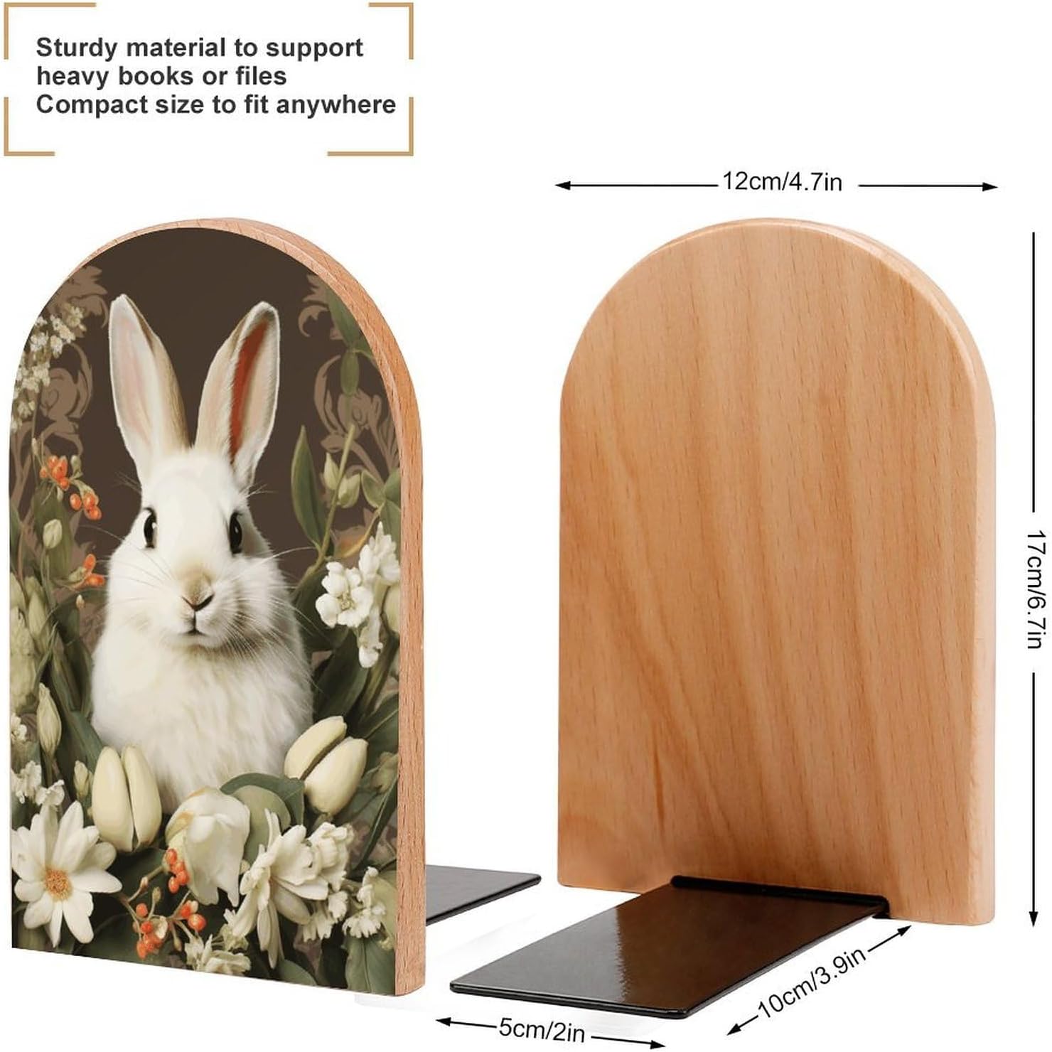 A Beautiful White Rabbit Heavy Duty Wooden Bookend Non-Slip Book Ends image 2