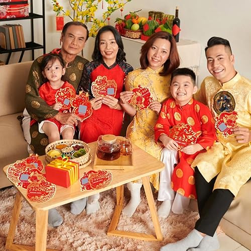 Miniatura 8 de EXCEART Tarjetas de rascar de año nuevo chino 64 tarjetas de la fortuna del año nuevo lunar 2024 para rascar de la suerte de Año Nuevo chino para