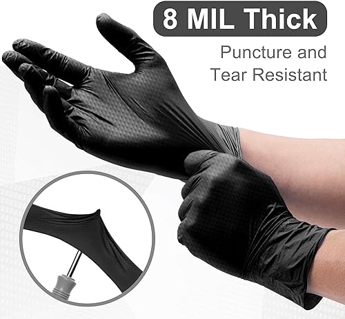 Miniatura 3 de WECARE Guantes de nitrilo de 8 mil, guantes de mecánico resistentes, con agarre de diamante, guantes desechables sin polvo ni látex