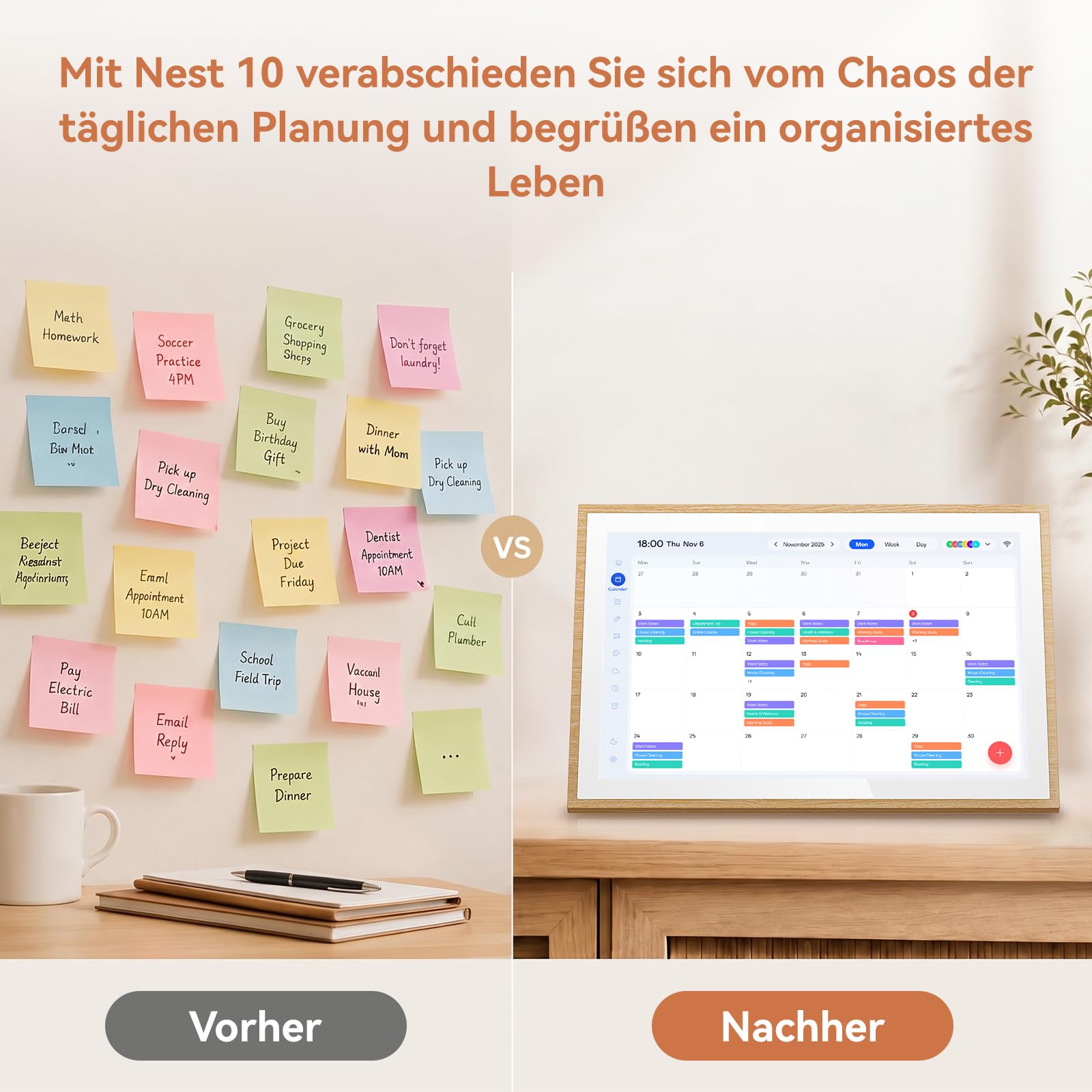 Blackview Digitaler Kalender 10,1"–Elektronischer Wandkalender Multifunktionaler Familienplaner mit Uhr, Wochenplaner- und Monatsplanung, übersichtlicher Startseite, Synchronisation für Zuhause & Büro