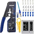 XIKKART RJ45 Crimping Tool Kit, Pass Through Ethernet Crimp Tool for Cat7, Cat6A, Cat6, Cat5E, Cat5 with 10PCS Cat7 Conn