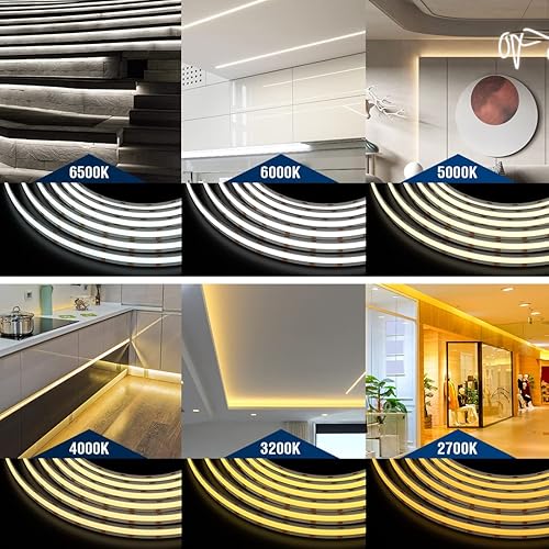 Miniatura 3 de BTF-LIGHTING FCOB COB CCT Tira de LED flexible de alta densidad de 2 x 16.4 pies, total 32.8 pies, 640LEDm, sintonizable, 3000K-6000K, CRI 90+,