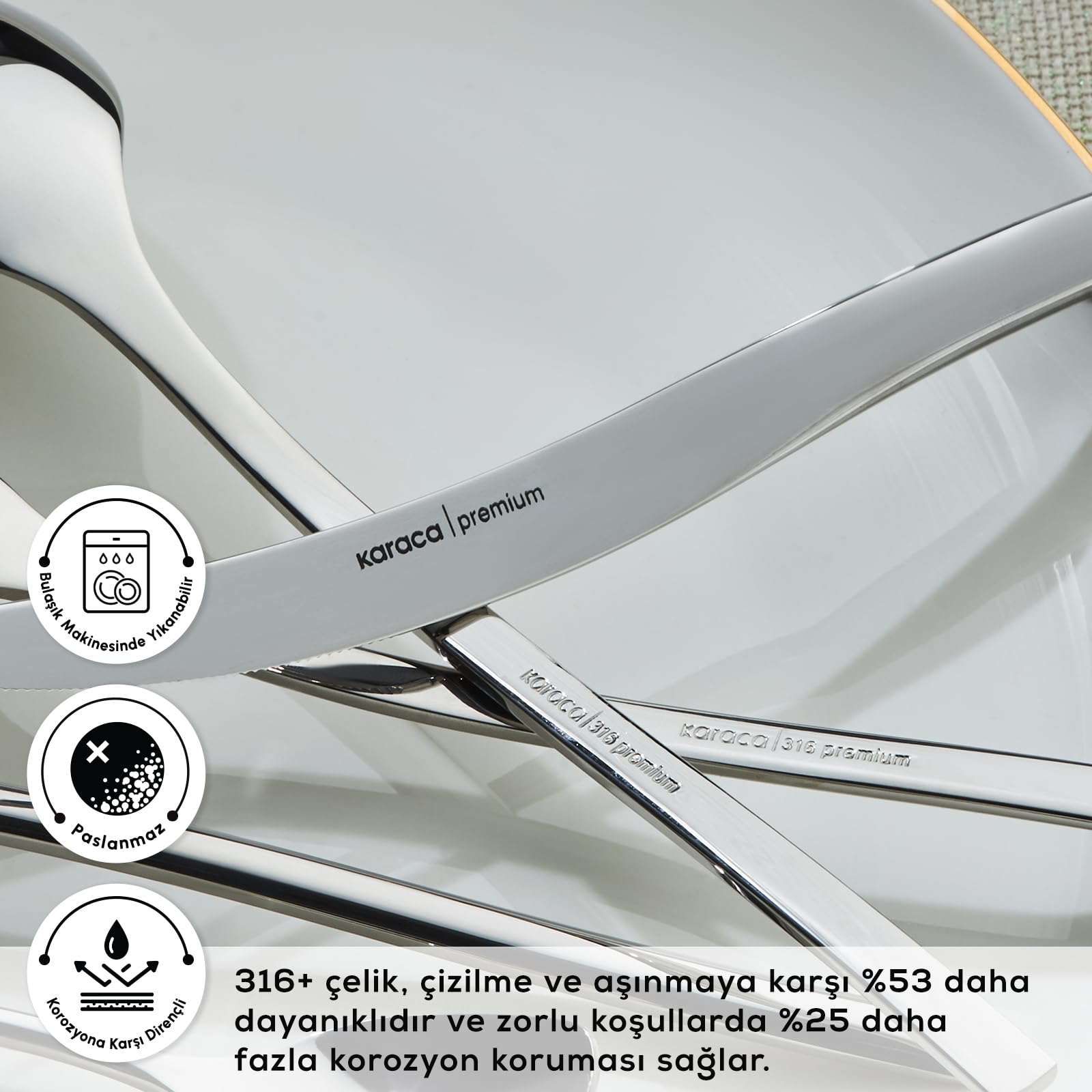 Karaca 316 Elegance Dora Platin 12 Kişilik 84 Parça Çatal Kaşık Bıçak Takımı