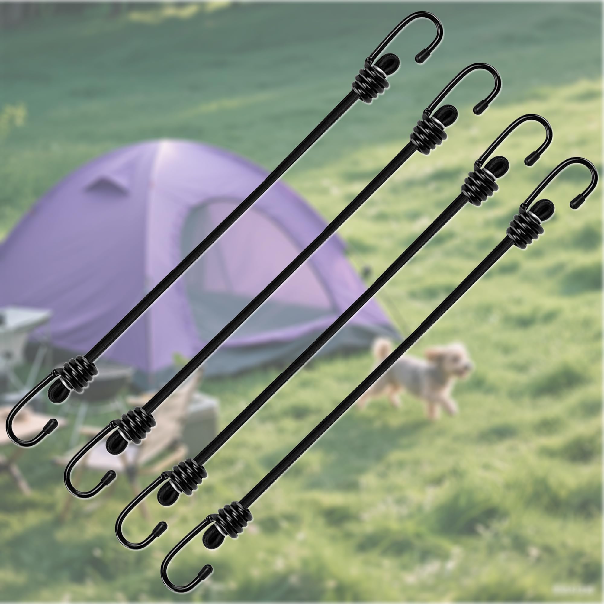 4pcs Elastic Bungee Cords with Open Hooks – 18in 7mm*45cm – Multi-Purpose Tie Downs for Cargo & Travel