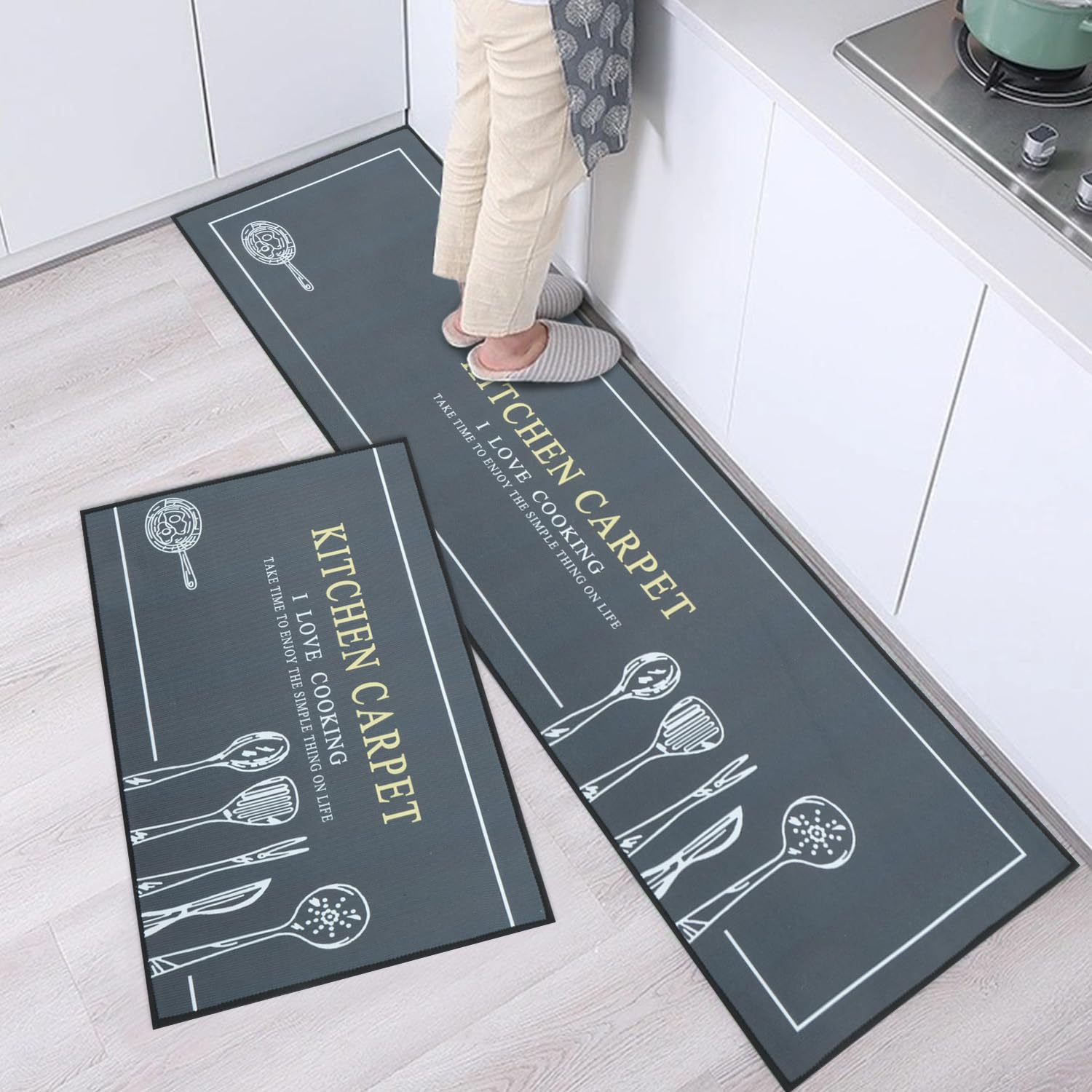 Juegos de Tapetes de Cocina 2 Piezas Antideslizante Alfombra de Cocina Lavable Alfombra de Cocina para Cocina Pasillo Dormitorio