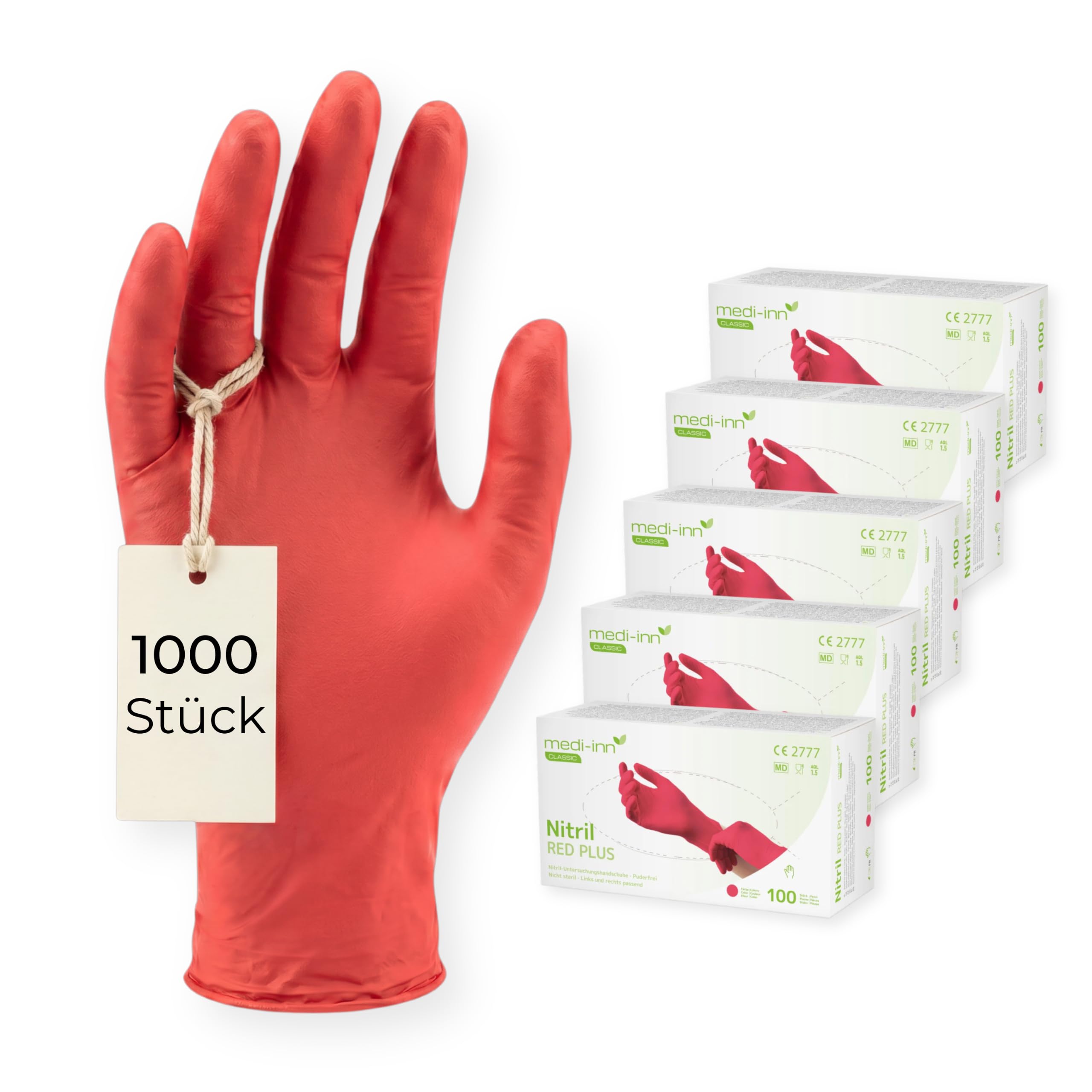 Medi-Inn Nitril Red Plus Einmalhandschuhe, rot, puderfrei (Gr. L, 10 x 100 = 1000 Stück)