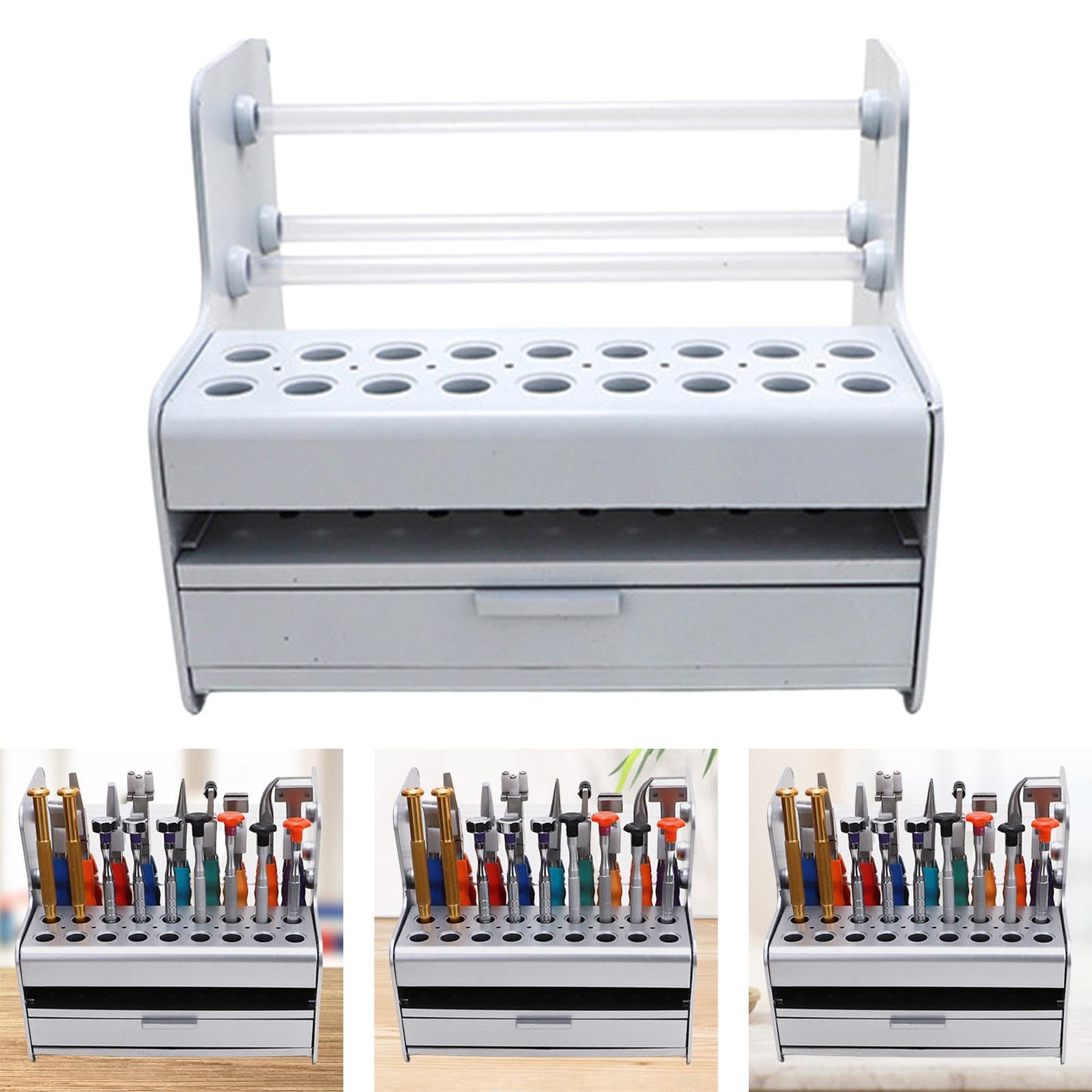 Soporte para Destornilladores Como Organizador de Herramientas Compacto, Soporte de Almacenamiento con Cajón Y Orificios Distribuidos Uniformemente Pa, Blanco