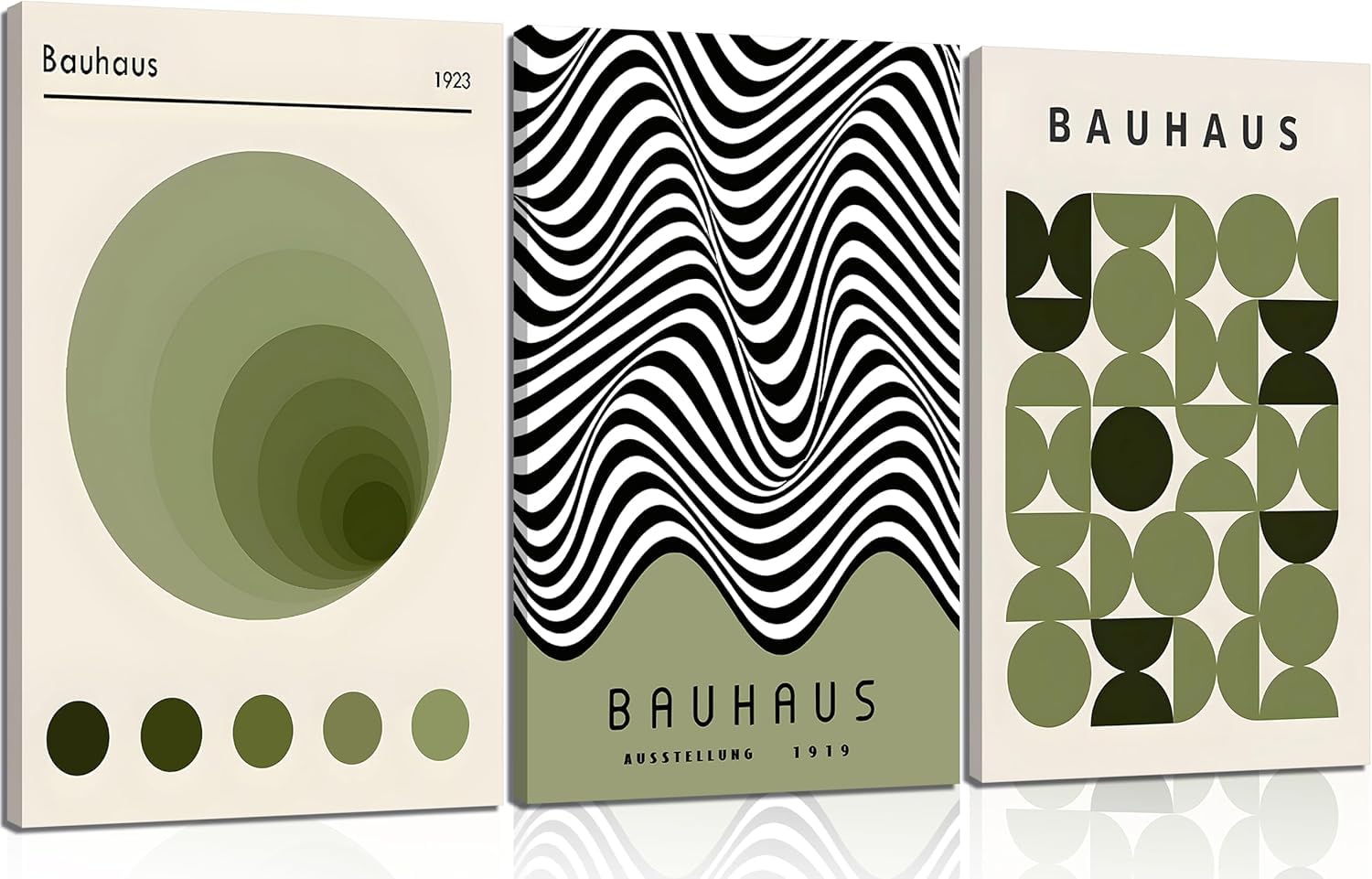 lianyibo Bauhaus Mid Century Modern Wall Art Green Boho Abstract Geometric Canvas Prints Black Line Paintings for Living Room(80x120cmx3/Inner frame)