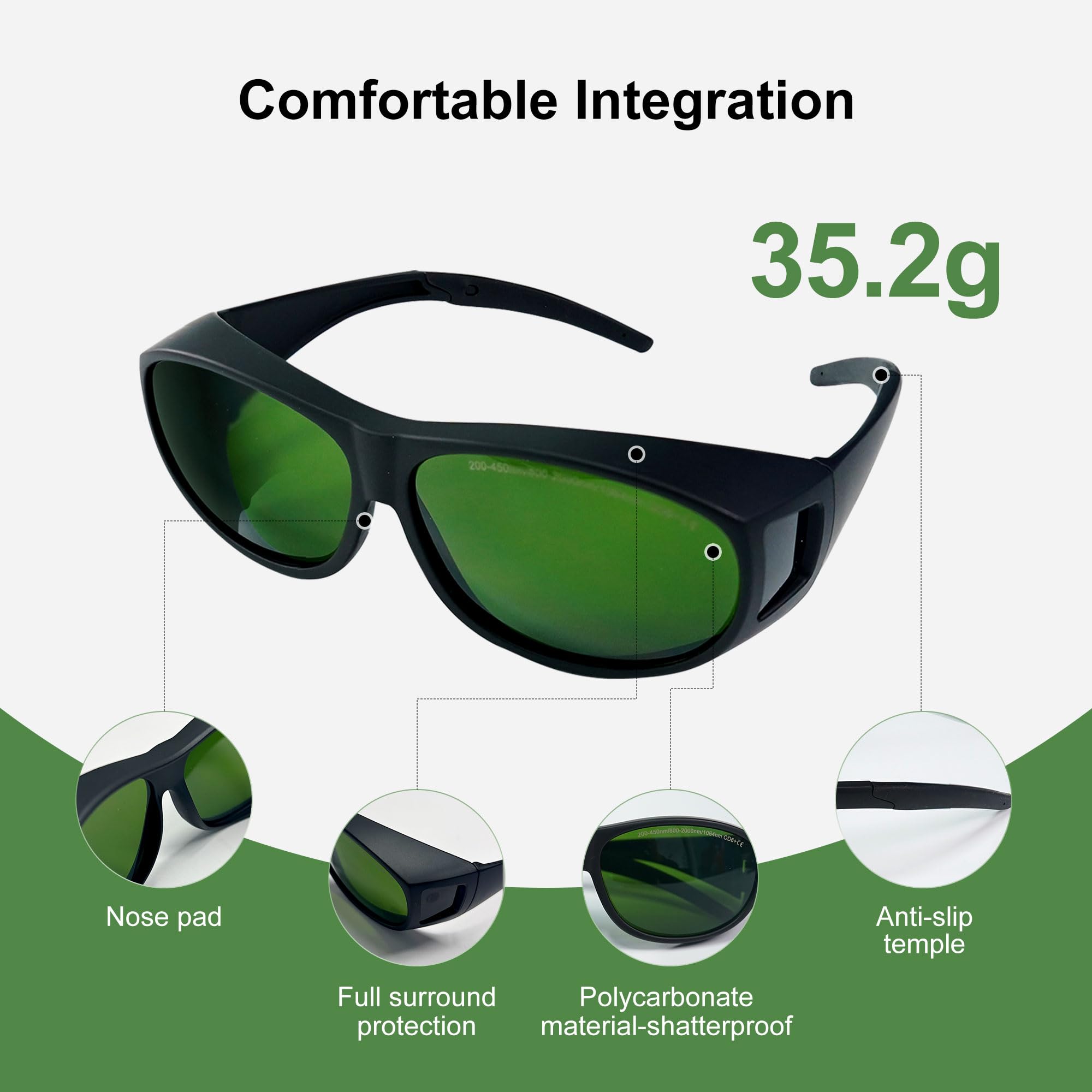 Gafas de seguridad láser, lentes láser OD6+ protección ocular