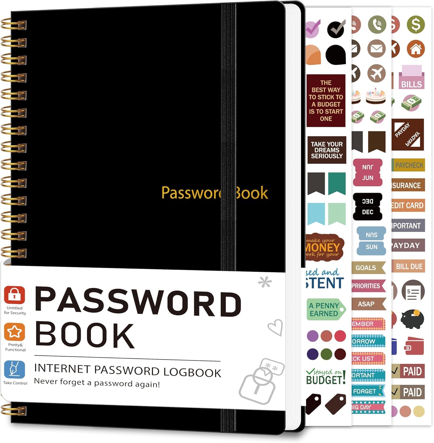 KAICN Password Keeper Book for Senior, Password Book - 5.9" X 8.6",Internet Address and Password Logbook, Password Notebook Organizer for Website Login, Gifts for Home and Office - Black