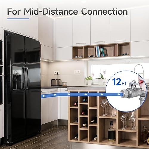 Miniatura 4 de JUWO Línea de agua para refrigerador de 12 pies, conector de manguera de acero inoxidable de compresión de 14 pulgadas, para residencias de tamaño