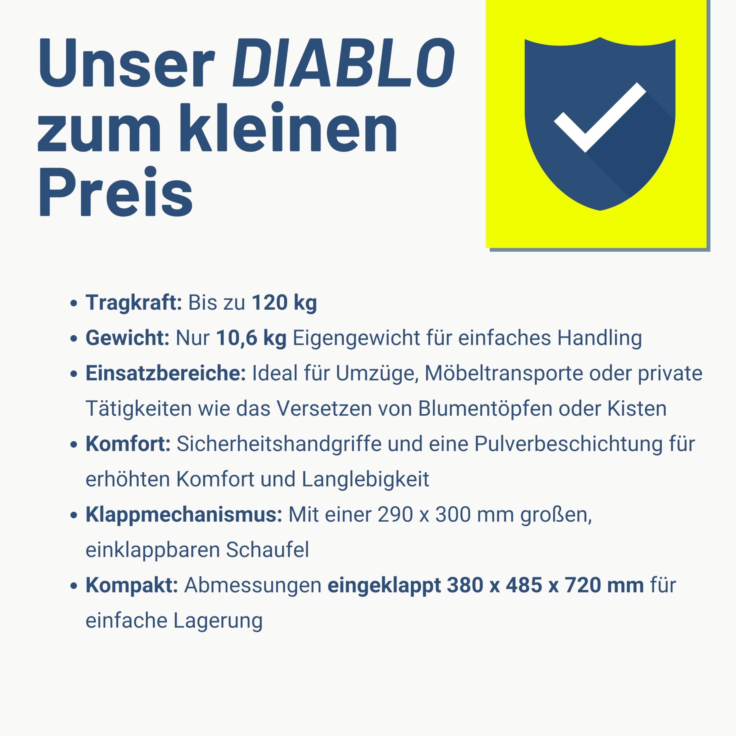 Pallit Sackkarre klappbar & höhenverstellbar [120kg] - ergonomische Treppensteiger-Transportkarre Diablo-FS aus Stahl mit 3-Räder-System als Treppensackkarre, Schubwagen oder Holztransportkarre