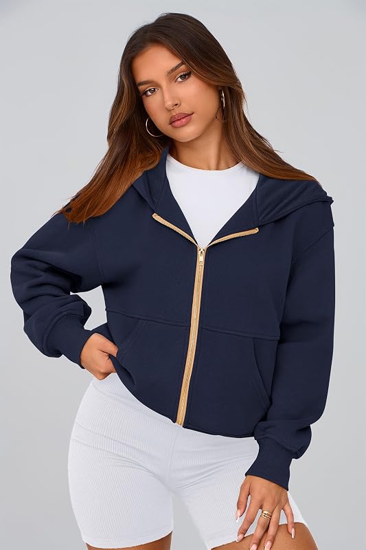 PRETTYGARDEN Hoodies for Women Fall Fashion Zip Up Fleece Plain Sweatshirt image 3