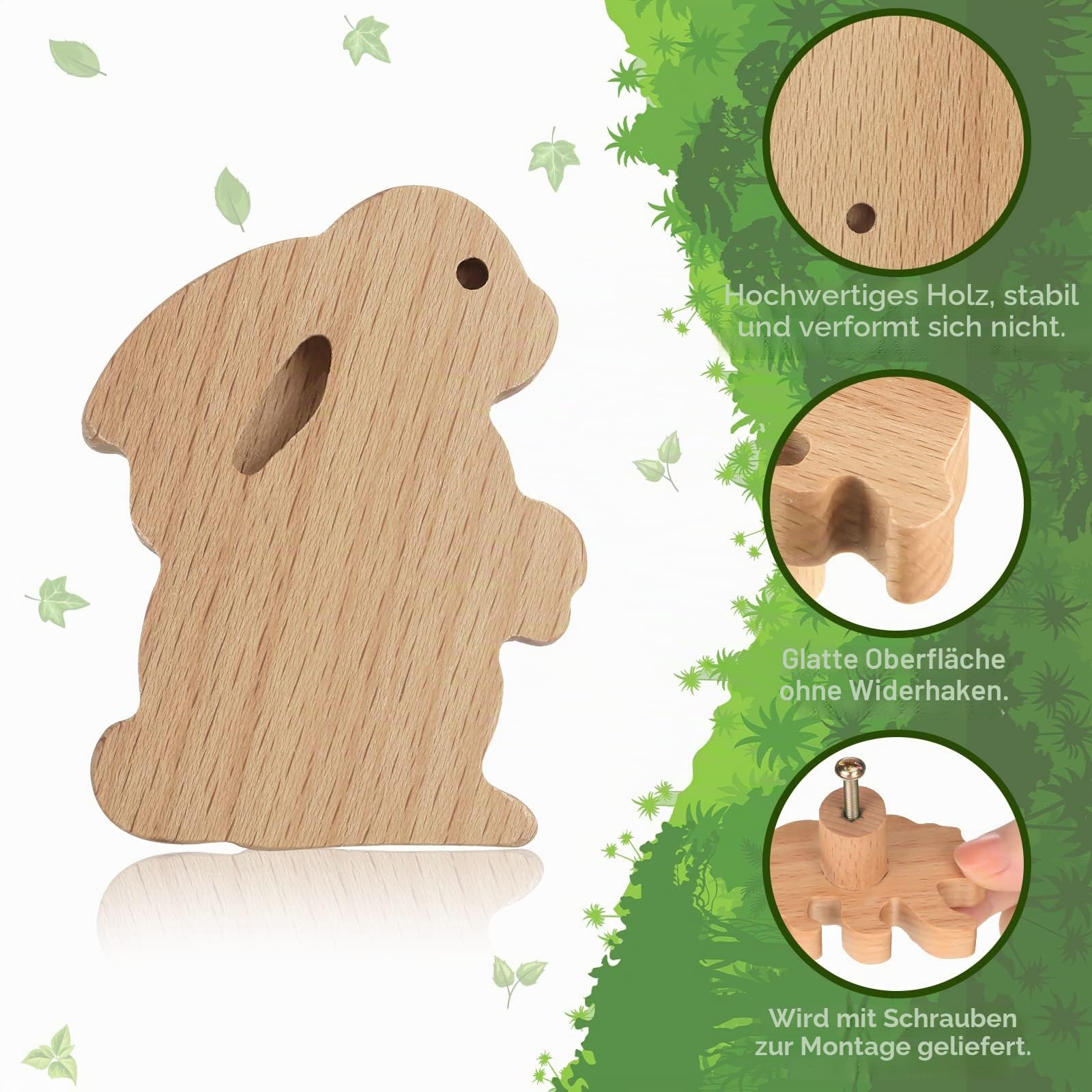 Qunclay Schrankknäufe aus Holz, dekorative Holzknöpfe mit Schrauben, Kommode, Ziehen, Holz, Meerestiere, Waldtiere, Möbelknöpfe, Kinderzimmer, Schubladengriffe für Dekoration (Waldtiere, 6 Sets)