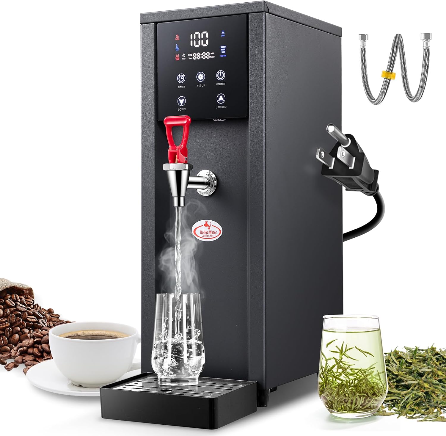 Commercial Hot Water Dispenser, 2000W Electric Water Boiler and Warmer Machine, 50L(13Gal)/H Step-Heating Countertop Water Dispenser with 32°F-212°F Temperature Control & 1-24H Timer 50L(13Gal)/H, Basic Model