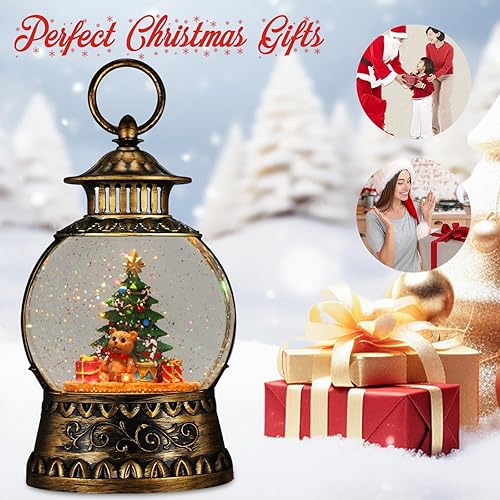 Miniatura 70 de Globo de Nieve Cardinal, Globo de Nieve Musical de Muñeco de Nieve Navideño tipo Linterna con Luces con Temporizador de 6H a Batería y Alimentado
