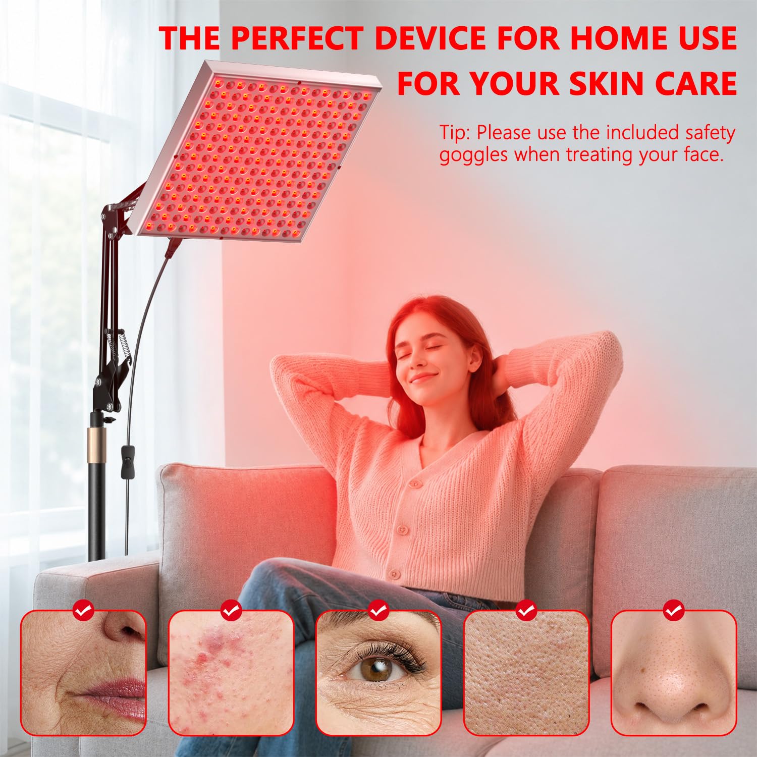 Lámpara de luz roja, lámpara infrarroja corporal y facial 225 LED, lámpara de terapia de luz roja, lámpara de panel de infrarrojos de 660 nm y 850 nm, dispositivo de relajación de terapia de luz roja