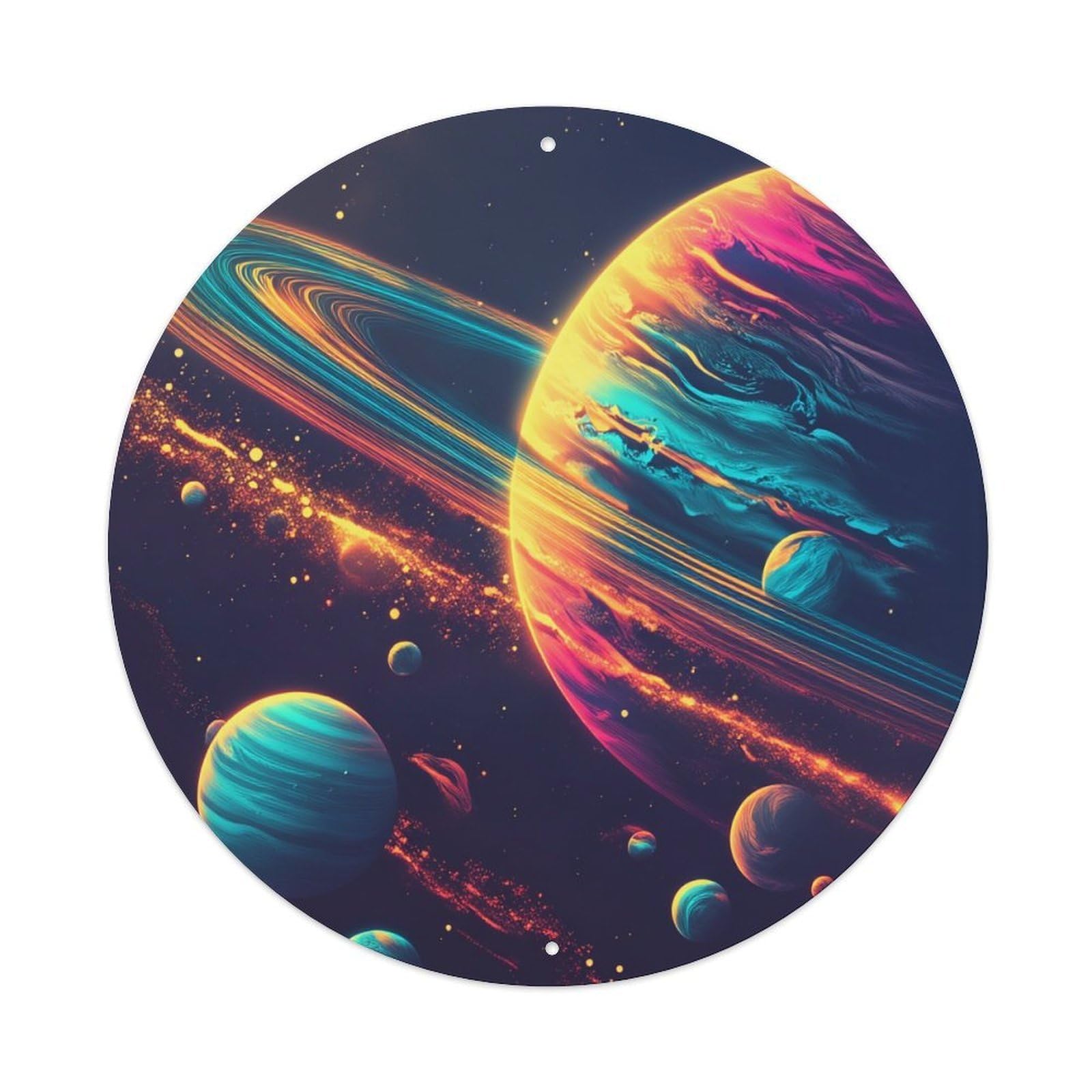 Cosmic Planet Rings Nebula Stars Round Tin Sign Retro Metal Sign for Cafe Bar Pub Home Game Room Gym Club Wall Decoration Vintage Metal Poster 8x8 Inch