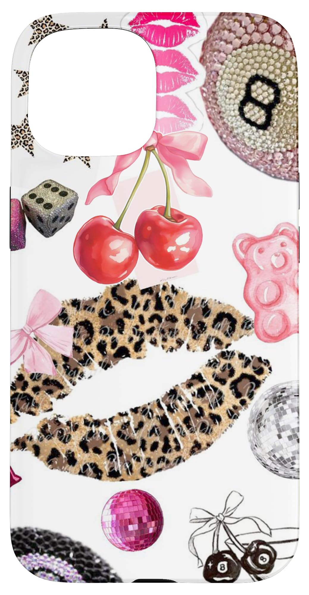 Ball 8 & Cheetah Kiss Lipstick Lucky Disco Case for iPhone 15