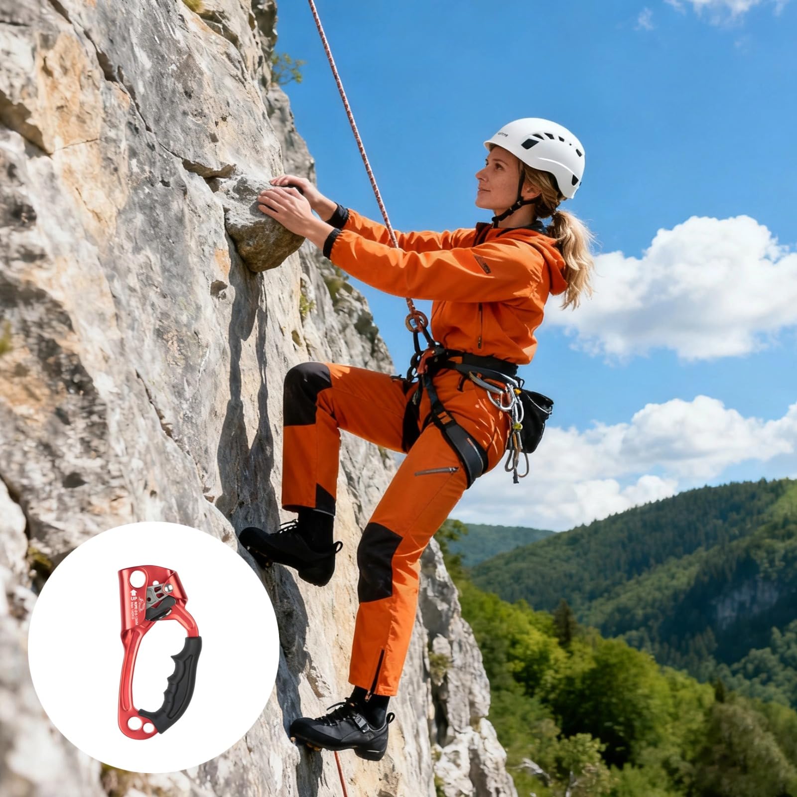 Generisch Zacisk do wspinaczki prawej ręki, ergonomiczny zacisk linowy do lin od 8 do 12 mm, lekka linka wspinaczkowa Ascender o wadze 239 g i antypoślizgowy uchwyt do wspinaczki górskiej, jaskiń, SRT