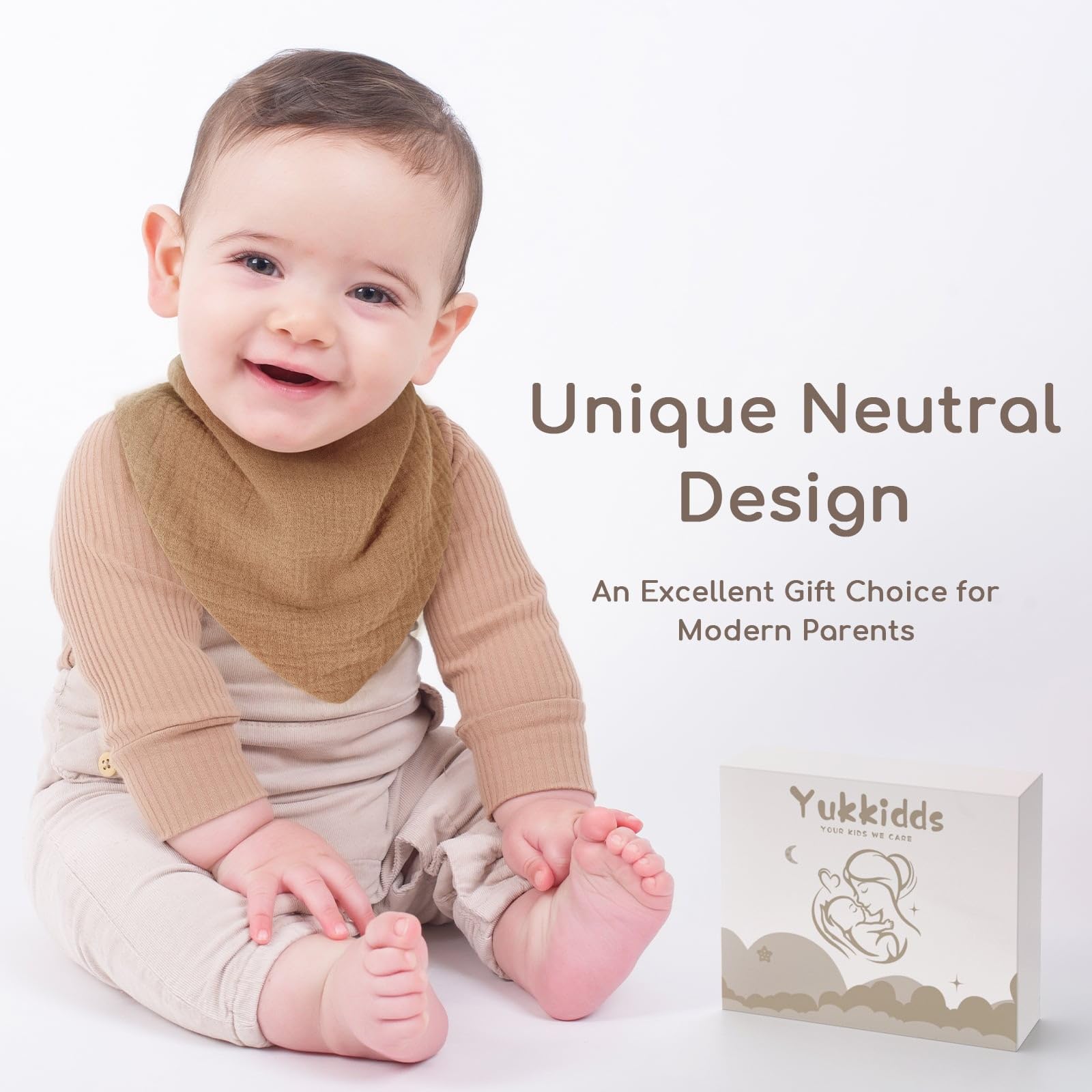 Yukkidds Baby Bibs 100% Muslin Cotton Dribble Bibs Soft and Absorbent for Newborn Toddler from 0-36 months 6 Pack