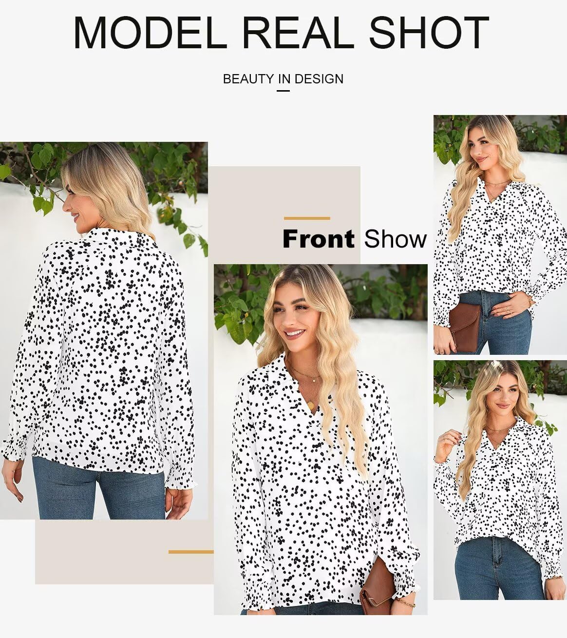 Astylish Women's Trendy Polka Dot Alicia Floral Blouses Long Sleeve Shirts Chiffon V Neck Bohemian Collared Tops - Image 4