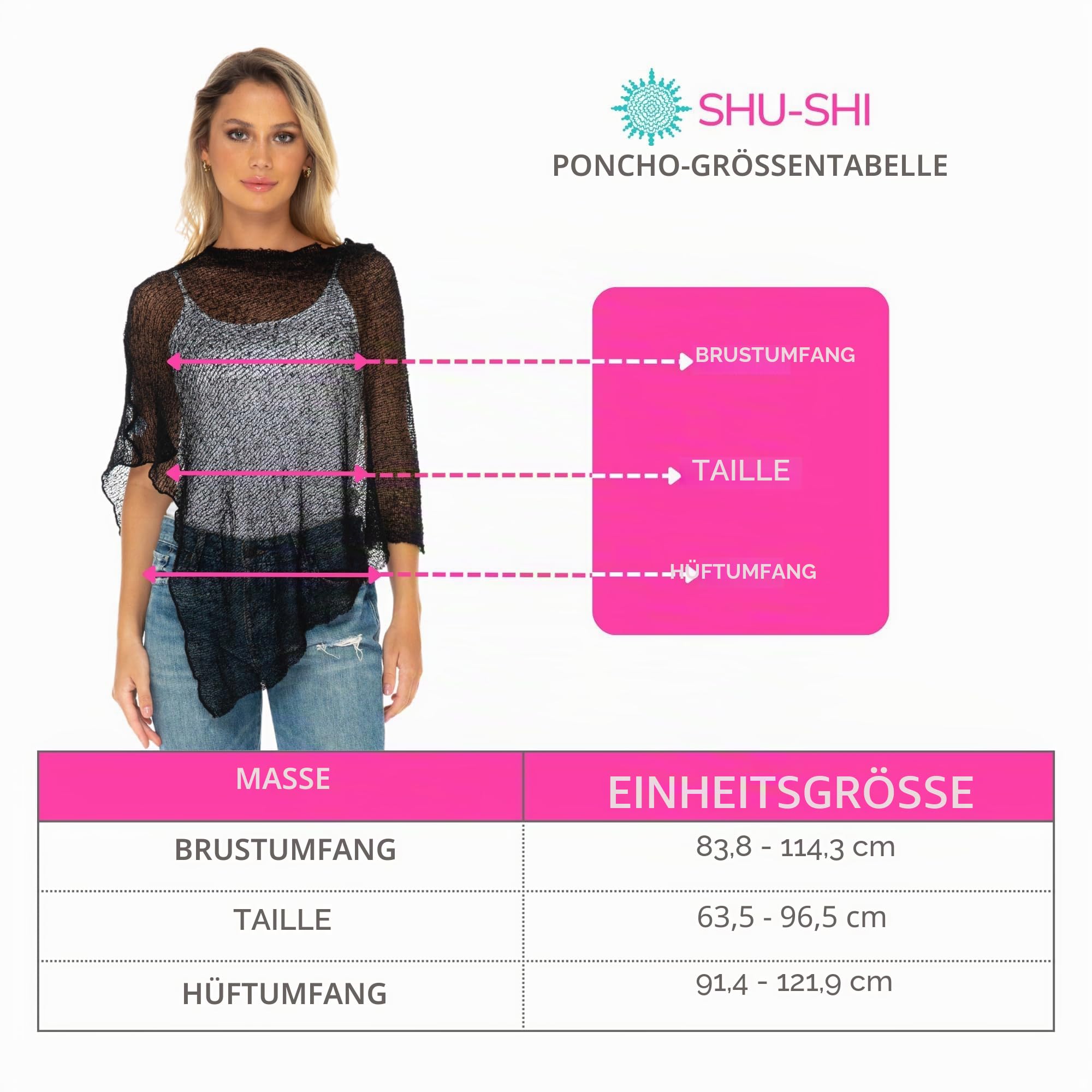 SHU-SHI Damen Poncho Leicht Sommer Transparenter Strick Poncho Schal & Cape, Sheer Cover Up, Pullover Poncho