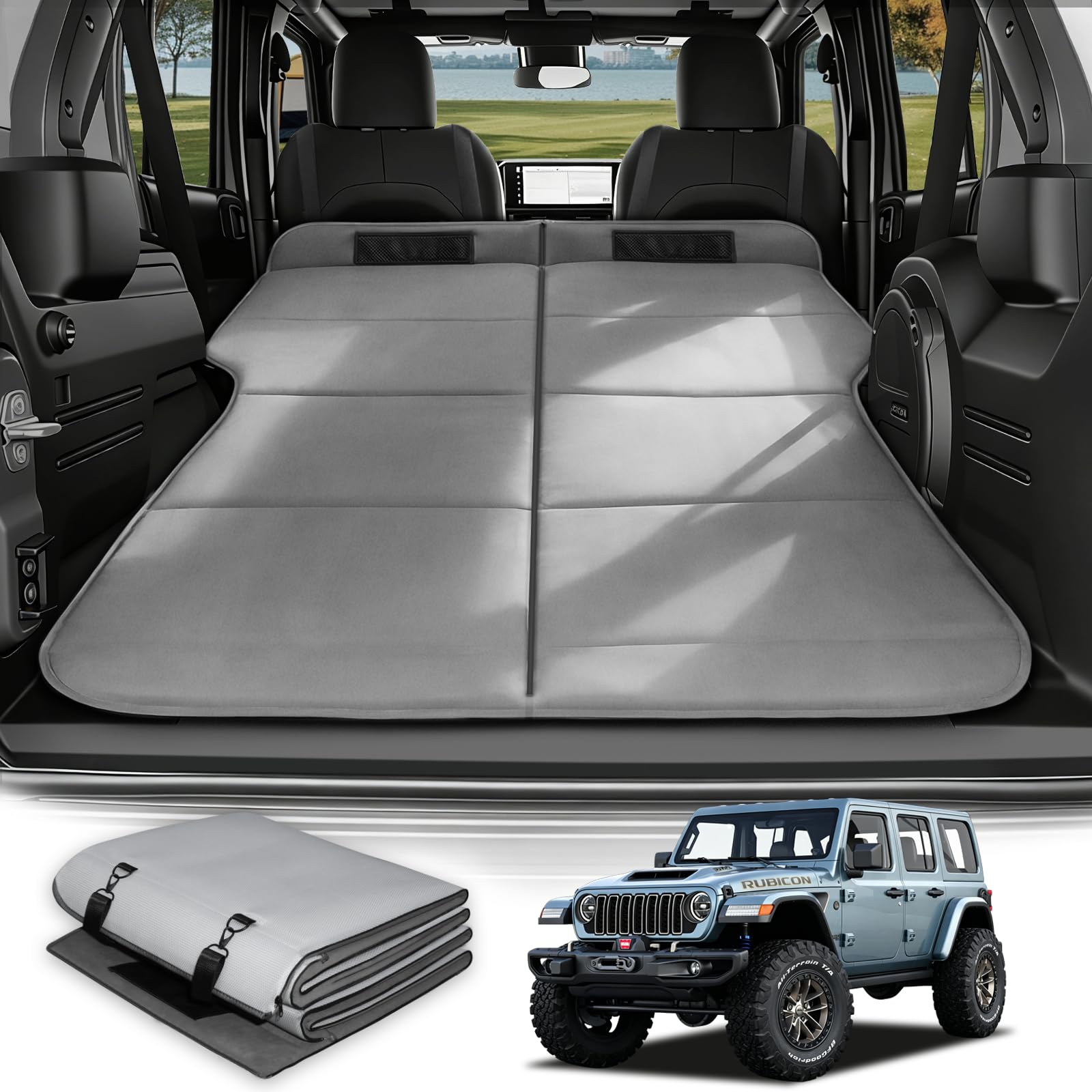Car Bed for Jeep Wrangler, Foldable Non Inflatable Soft Foam Camping Mattress, Thickened Portable SUV Trunk Sleeping Pad, Air Mattress Upgrade for Family Camping Essentials, Gifts for Car Guys
