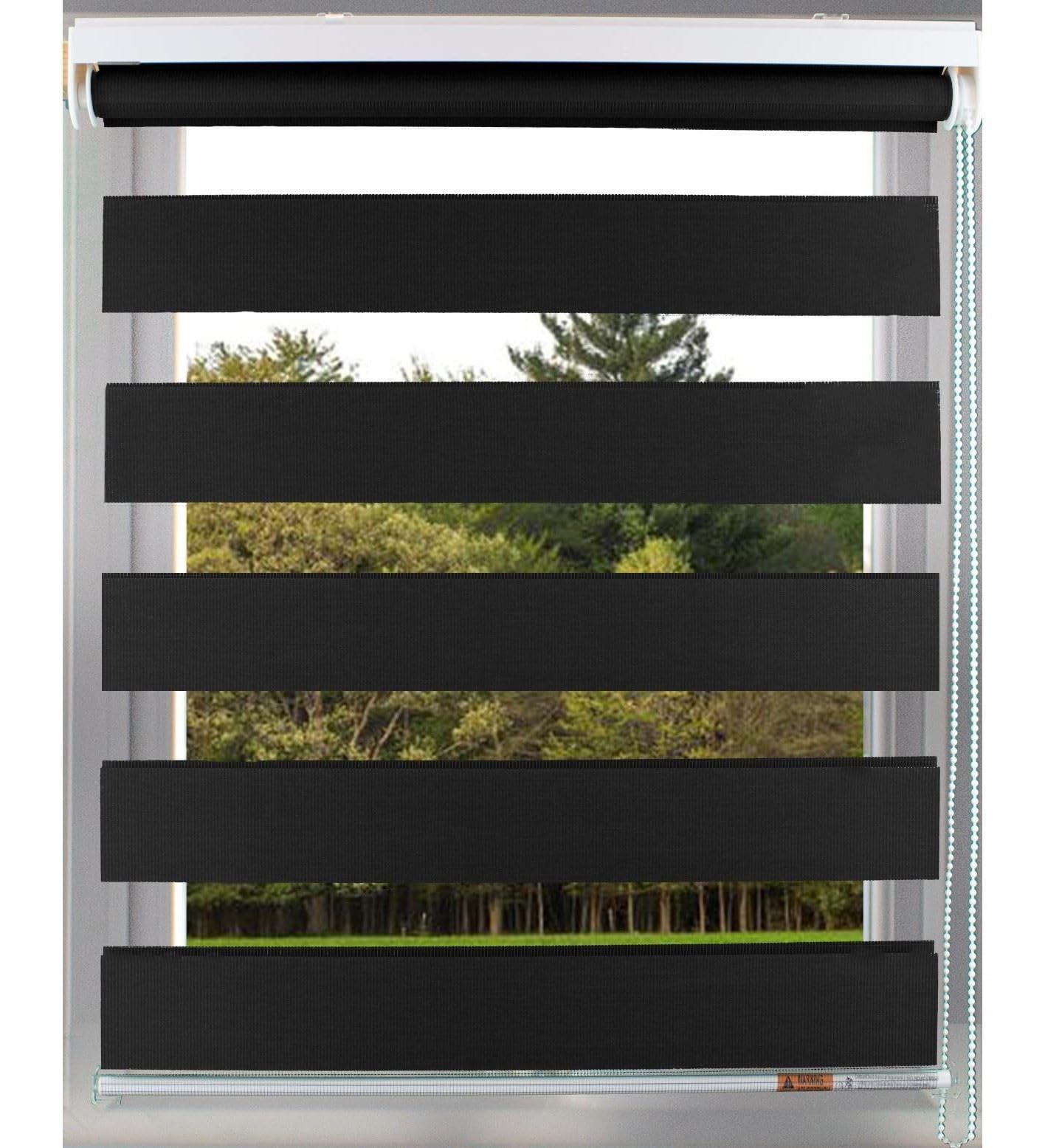 Day & Night Zebra/Vision Roller Blind Easy Fit Dual Layered Horizontal Window Shade Blinds (94cm(37") X 165cm (65"), Black)