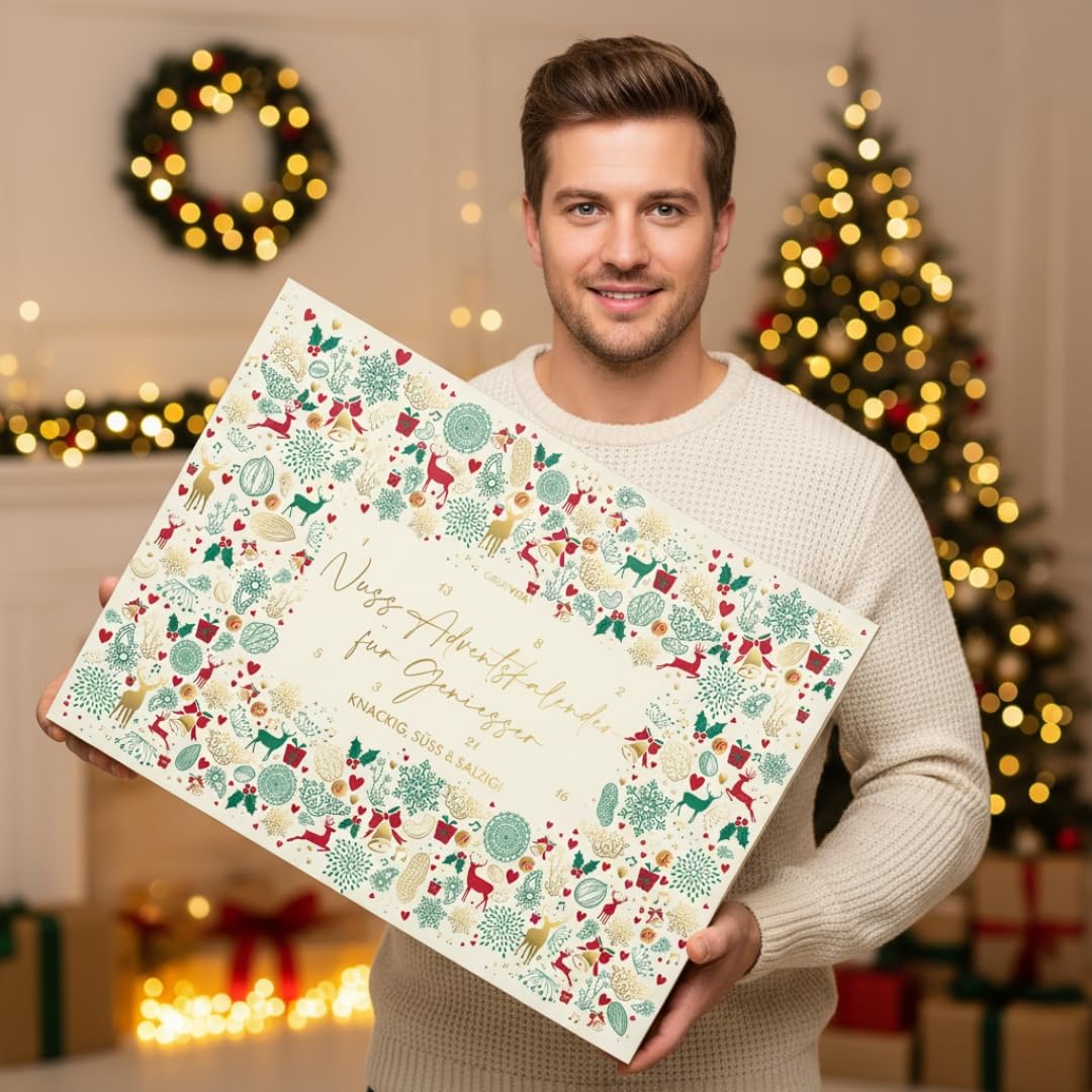 Nuss Adventskalender 2025 – Süß, salzig & würzig | Premium Knabbergenuss mit 24 hochwertigen Nuss-Snacks | Gesunde Geschenkidee für Männer & Frauen | Ohne Schokolade