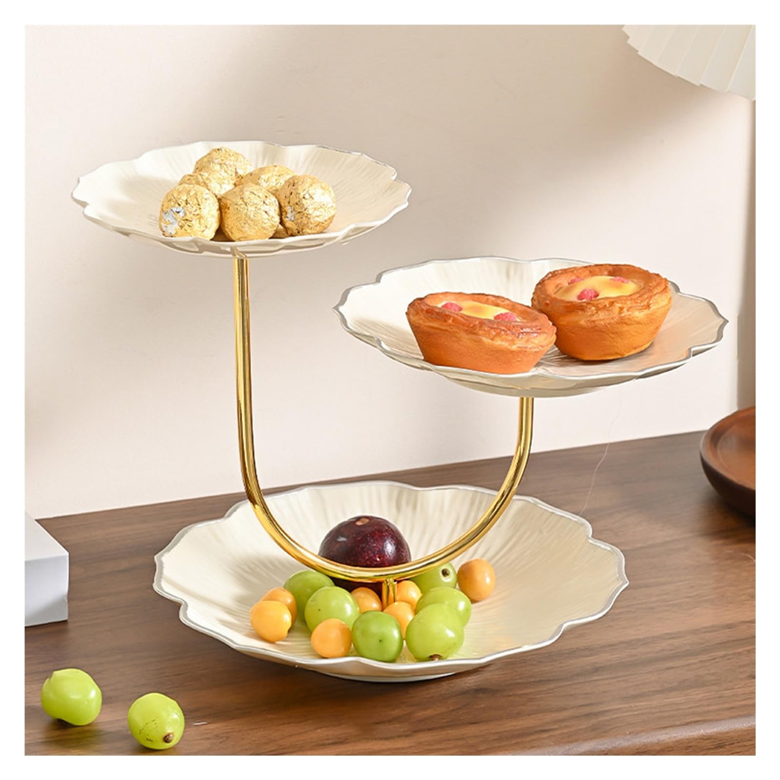 XCSDEW PET Fruit Rack,Floor-standing Shelf,Three-tier Pastry Storage ,Openwork Design,Suitable for Living Room(Color3)