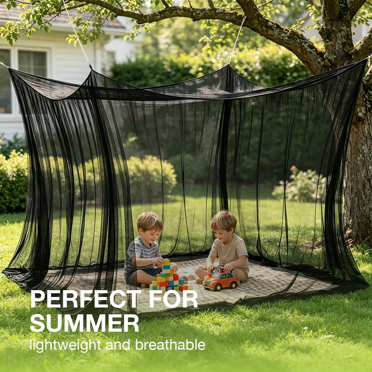 Mosquitera Jardín 3m x 3m, Mosquitera Exterior Grande XXL para Cenador, Camping y Terraza, Red Antiinsectos Transpirable de Alta Densidad con Cuerdas de Fijación (Black)