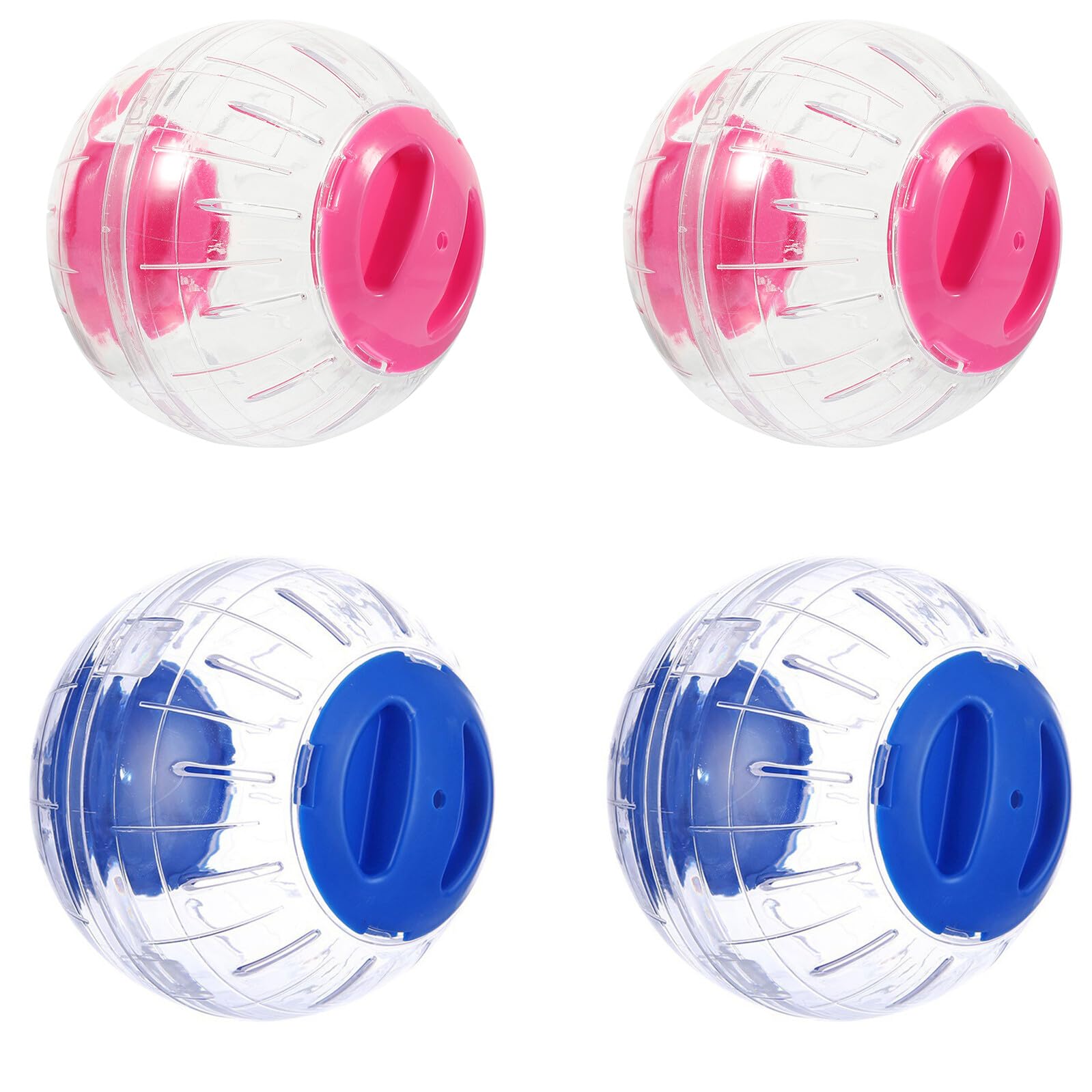 SHINEOFI 4 Piezas Bola para Hámster Transparente con Ventilación y Cierre Seguro Silencioso para Ejercicio de Pequeños Roedores Pack Unidades Colores Azul y Rosa