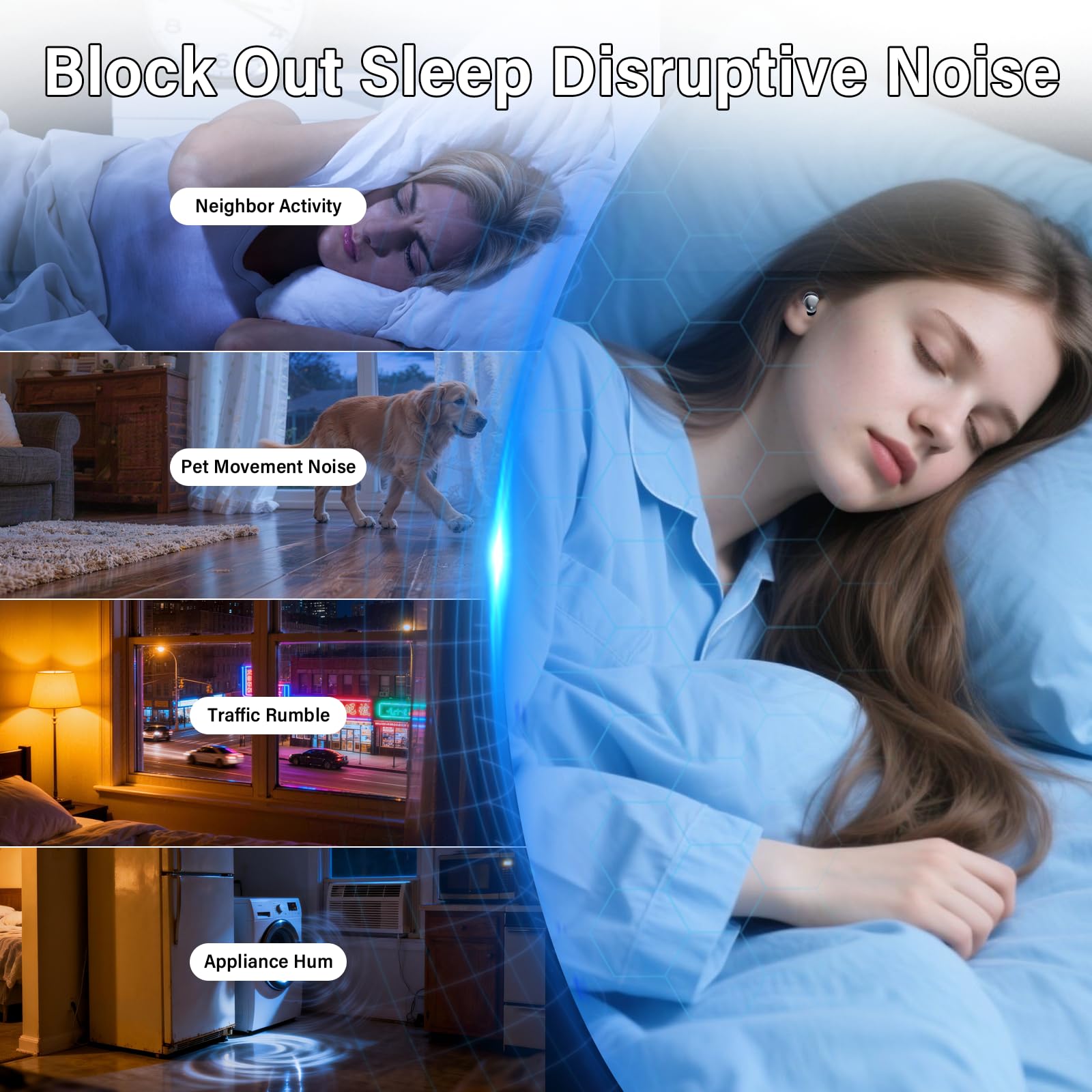 Ecouteurs Bluetooth sans Fil, Écouteurs Sommeil pour Dormir sur le Côté Avec Suivi du Sommeil, Sleep Earbuds Bluetooth 5.4 Mini Écouteurs Sans Fil pour Dormir Alarme personnelle Casques 48H(Noir jais)
