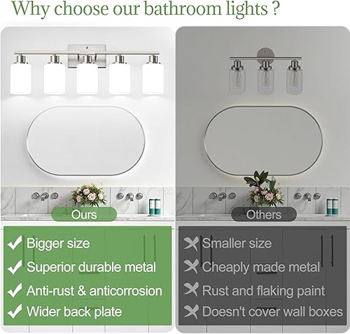 Miniatura 118 de Lámparas de baño de 3 luces, luces de tocador de latón para baño con pantallas de vidrio transparente, modernos apliques de pared de baño