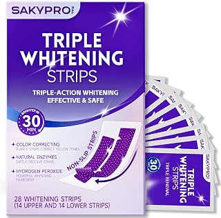 SAKYPRORAL Purple Teeth Whitening Strips: 90-Day Results, Enamel Safe, Low Sensitivity, 6% Peroxide, Non-Slip Tech, 14 Treatments (28 Strips)