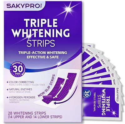 SAKYPRORAL Purple Whitening Strips, 90-Day Long-Lasting Results, Enamel Safe & Low-Sensitivity, Professional Teeth Whitening Strips with Non-Slip Dry Strip Technology (28 Count (Pack of 1))