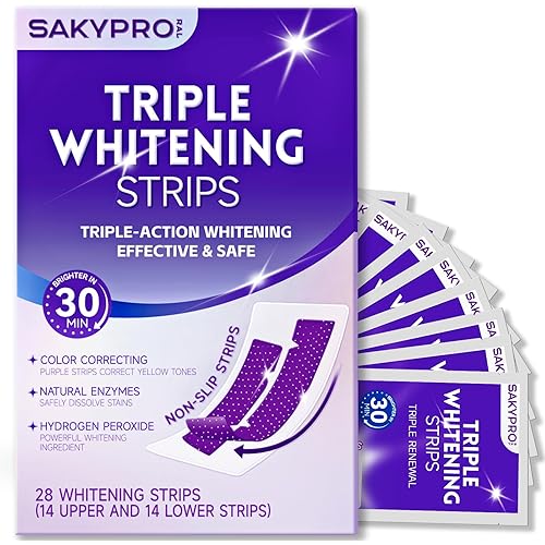Purple Whitening Strips, 90-Day Long-Lasting Results, Enamel Safe & Low-Sensitivity, Professional Teeth Whitening Strips with Non-Slip Dry Strip Technology (28 Count (Pack of 1))