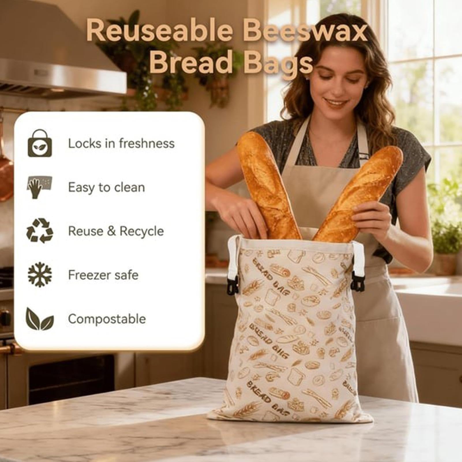 Sacchetti per Pane a Lievitazione Naturale 2 Pezzi Contenitore | Sacchetti Per Pane A Lievitazione Naturale Casa Cucina Quotidiana Cottura Conservazione Alimen