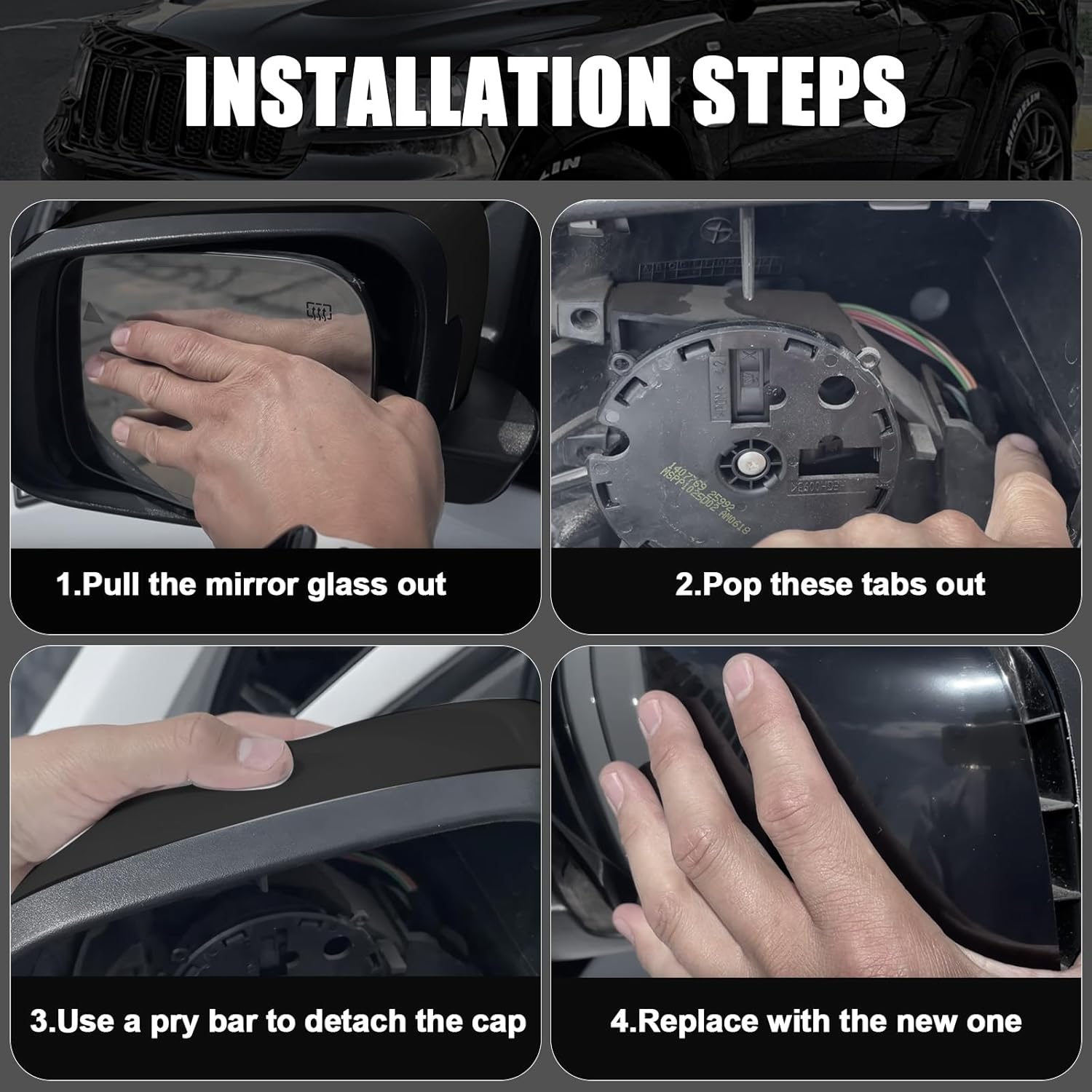 Glossy Black Replacement Mirror Cover Caps for 2024 2025 2026 Toyota Tacoma without Turn Signal Model, Directly Replace Style, Not Sticker Style