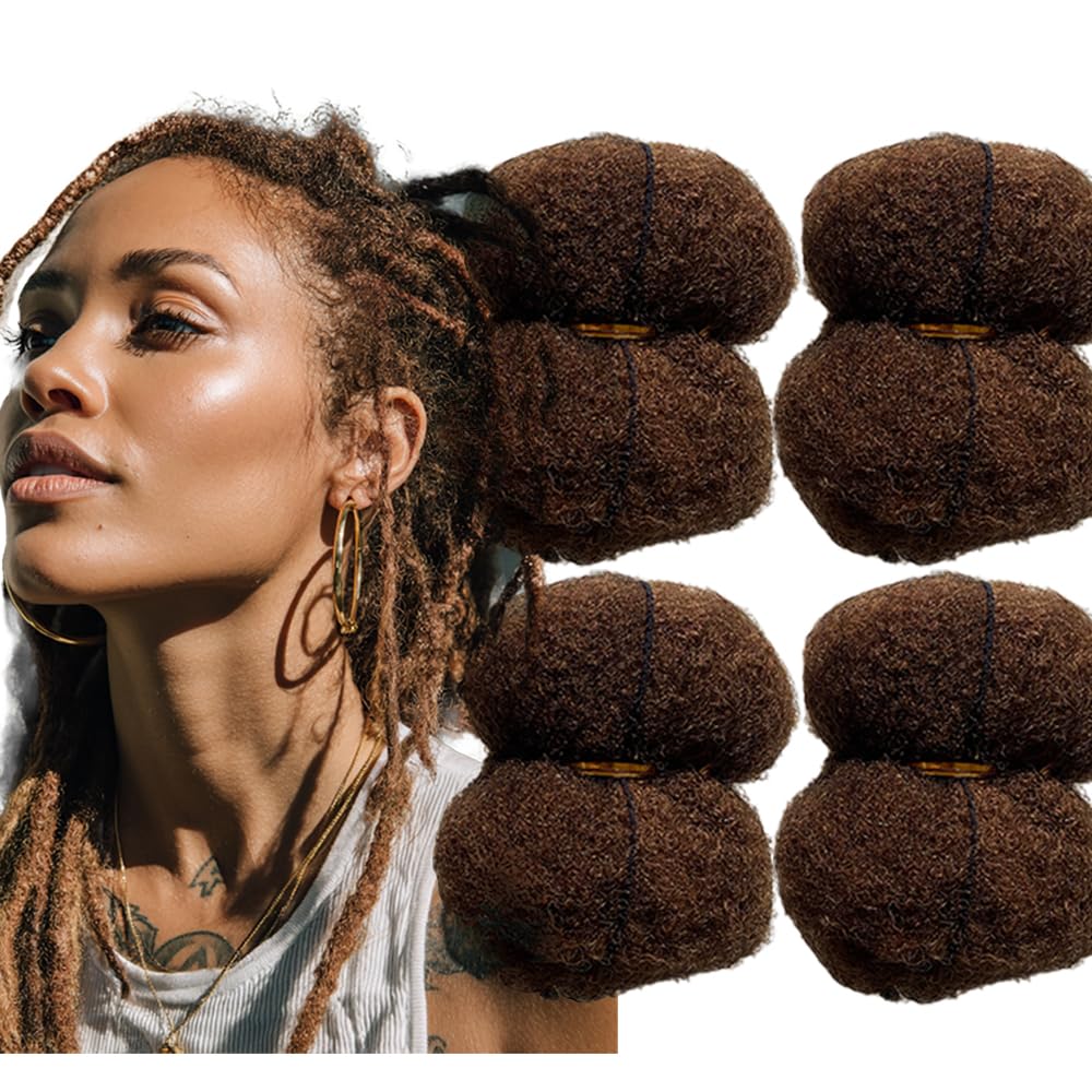 Tight Afro Kinky Human Hair for Dreadlocks,Ideal for Making Locs,Repair Extensions,Twist or Braids 4 Bundles/Package Lighter Brown #6 14inch