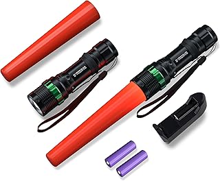 2 Pack Rechargeable Traffic Wand, 11 Inch LED Traffic Control Flashlight, Small Orange Safety Baton with 5 Flashing Modes, Air Marshaling Wand for Airport, Parking Directing