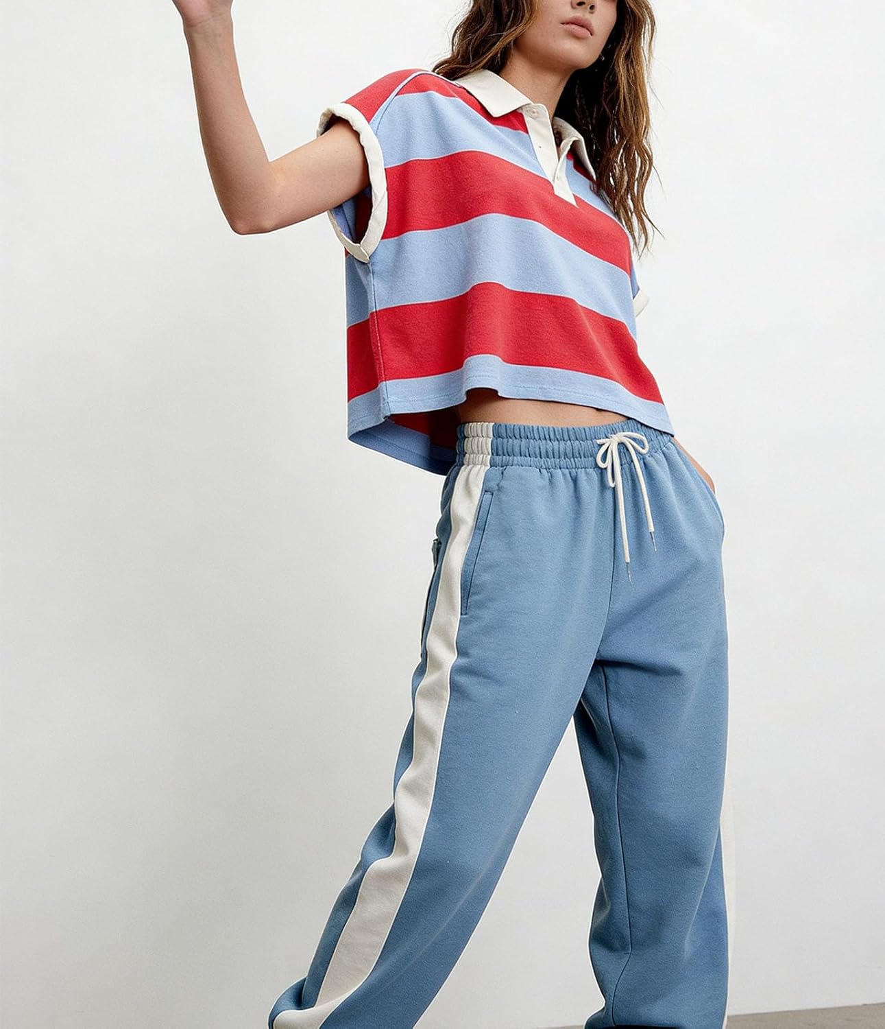 Womens Striped Oversized Tshirts Y2K Baggy Polo Shirts Aesthetic Short Sleeve Summer Tops Collared Cropped Rugby Shirt