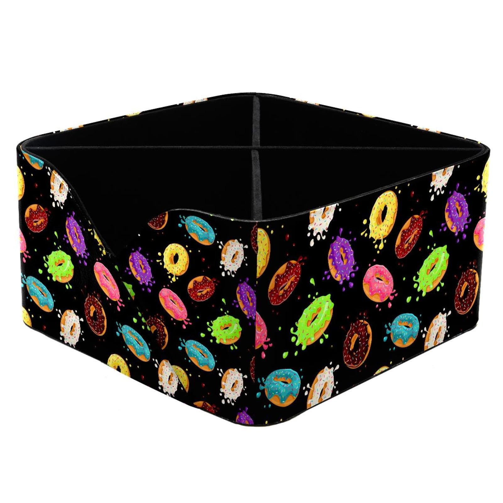 KengjuTesu Sweet Donut Spill Colorful Desktop Organizer Pen Holder, Rectangular Pencil Cup for Office, Study and Makeup Stations
