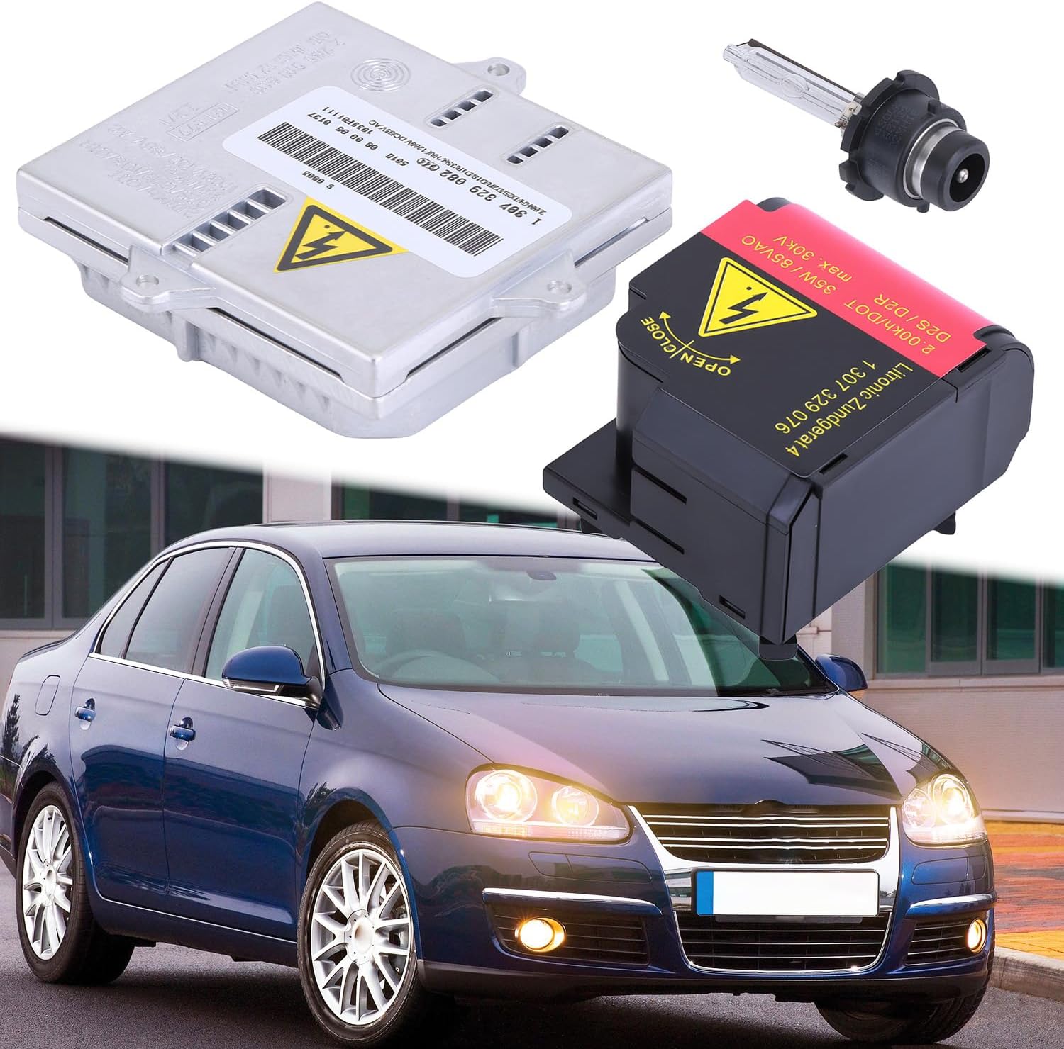 4D0907476B Xenon HID Headlight Ballast Control Unit with Igniter & D2S Bulb fit for Jetta 2005-2009,for Golf, GTI, R32 2006-2009 for Rabbit Xenon Headlight Ballast Unit 1T0907391 1307329074 1307329076