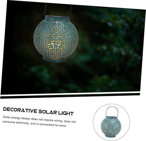 Miniatura 8 de Uonlytech - Linterna solar para colgar (metal, estilo retro, hueco, para exteriores, lámpara de paisaje solar, lámpara de mesa LED, impermeable,