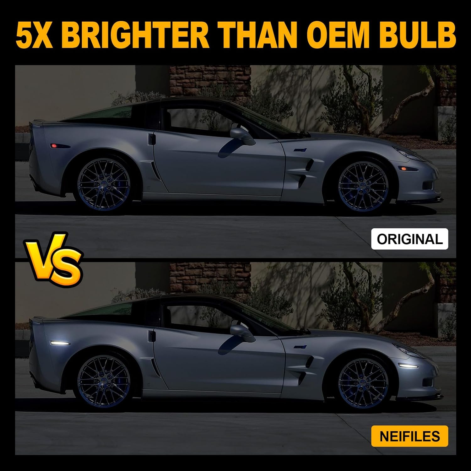 LED White Side Marker Lights for Chevy Corvette C6 2005-2013 Front Rear Smoked Lens White Fender Bumper Lamps Pack of 4