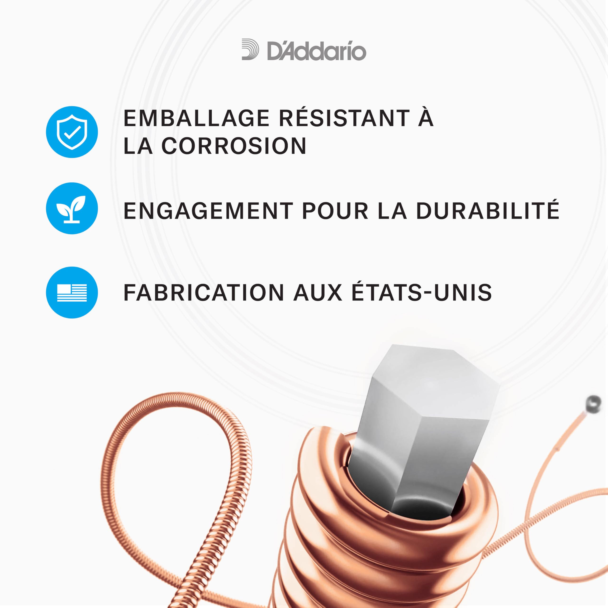D'Addario Cordes Guitare Acoustique | Corde Guitare Folk | EJ16 | Cordes en bronze phosphoreux pour guitare acoustique | Léger 12-53
