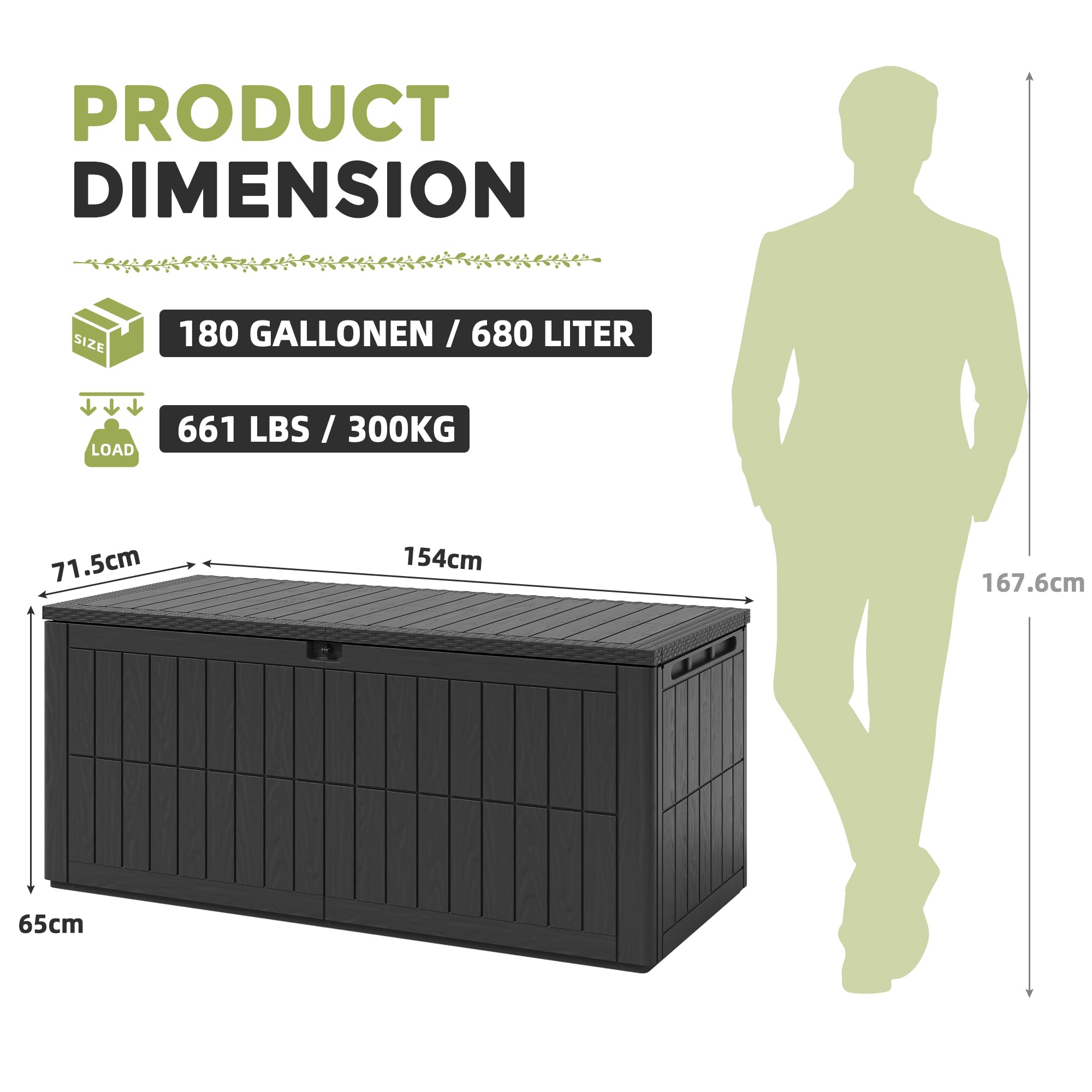 UDPATIO Gartenbox Wasserdicht 680 L, Vielseitige Auflagenbox Wasserdicht mit Gasdruckfeder & Griffen, Kunststoff Kissenbox Outdoor, Wetterfeste Gartentruhe für Gartenwerkzeuge & Poolzubehör, Anthrazit