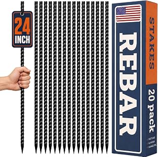 Happin® 24 Inch Rebar Stakes, Straight Garden Stakes Heavy Duty Galvanized Metal Stakes, Landscape Timber, Concrete Form, Tree & Plant Support, Yard Stakes, Ground Anchors (I Shape – 20 Pack)